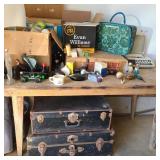 Old Pine Table, Trunks, & Boxes of Avon Old Pine Table, Trunks, & Boxes of Avon