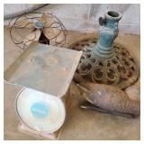 Cast Iron Umbrella Stand, Fan, & Scale Lot Cast Iron Umbrella Stand, Fan, & Scale Lot
