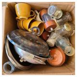 Box of Vintage Kitchen w/ Yellow Mugs