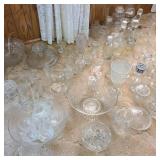 Huge Lot of Clear Glass, Punch Bowls, & Crystal