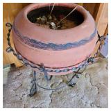 Pottery Planter on Wrought Iron Stand Pottery Planter on Wrought Iron Stand