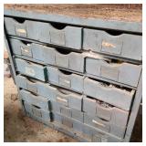 Old 18 Drawer Parts Bin & Contents