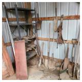 Contents of Corner w/ Shelf, Steel Scrap, & Tools