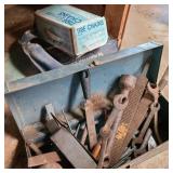 Box of Old Wrenches w/ Tire Chains, & Cables