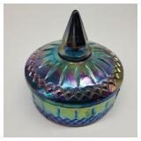 Vintage Iridescent Carnival Glass Covered Dish