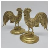Small Brass Rooster Bookend Pair Small Brass Rooster Bookend Pair