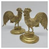 Small Brass Rooster Bookend Pair