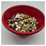 Large Red Bowl of Vintage & Antique Buttons Large Red Bowl of Vintage & Antique Buttons