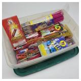 Small Plastic Tub of Bottle Rockets & Firecrackers