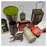 Flat of Vintage w/ Tin Toy Dog & Dust Pan Flat of Vintage w/ Tin Toy Dog & Dust Pan