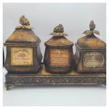 Decorative Metal Canisters on Stand