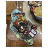 Small red, turquoise, black, sparkly abstract art