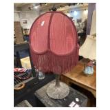 Metal base lamp with burgundy shade