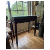 Carved wood Asian table with glass top