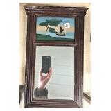 19thC. Reverse Painted Mirror, Embroidery