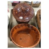 19thC Redware Basin w/ line, Bennington Pot