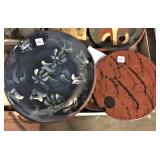 3 Redware Bowls, platters, some signed