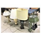 Table Lamps incl. Green Tole, Fireplace Tools