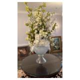 WHITE GLASS VASE SILK FLOWERS