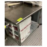 48X30 SS TABLE W BACKSPLASH AND ROLLED EDGE