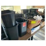 LARGE LOT ASSORTED CABLES, TRASH CANS, ETC...