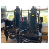CARVED KING AND QUEEN CHAIRS HIGH BACK