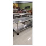 SS TABLE  ON CASTERS  W/ SHELF  & DRAWER