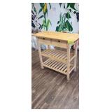 WOOD SERVING TABLE ON WHEELS