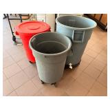 Three Large Plastic Trash Cans