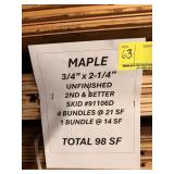 3/4" x 2-1/4" Maple unfinished 2nd & better - 4