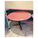 Round Red Laminate Table with Metal Base