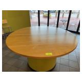 Round Wooden Table with Cylindrical Base