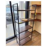 Black Metal and Wood Five-Tier Shelf Unit