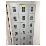 Gray Metal Locker Unit With 15 Compartments