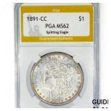 1891-CC Morgan Silver Dollar PGA MS62 Spitting 1891-CC Morgan Silver Dollar PGA MS62 Spitting