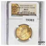 1914 Canada Gold $10 NGC MS63 Bank of Canada 1914 Canada Gold $10 NGC MS63 Bank of Canada