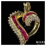2.5 DWT 14 KT Gold Hrt Pendant w/ Diamond & Gem 2.5 DWT 14 KT Gold Hrt Pendant w/ Diamond & Gem