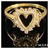1.4 DWT 10 KT Gold Ring w/ Diamond Heart Sz: 6 1.4 DWT 10 KT Gold Ring w/ Diamond Heart Sz: 6