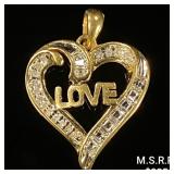 1 DWT 10 KT Gold Hrt 'Love' Pendant w/ Diamond L 1 DWT 10 KT Gold Hrt 'Love' Pendant w/ Diamond L