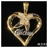 1 DWT 10 KT Gold Heart 'MOM' Pendant w/ Diamond 1 DWT 10 KT Gold Heart 'MOM' Pendant w/ Diamond