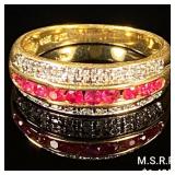2.4 DWT 14 KT Gold Ring w/ Gems & Diam Sz:6.5 2.4 DWT 14 KT Gold Ring w/ Gems & Diam Sz:6.5