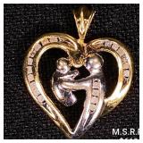 0.9 DWT 10 KT Gold Heart Mom Pendant w/ Diamond 0.9 DWT 10 KT Gold Heart Mom Pendant w/ Diamond