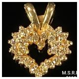 1 DWT 14 KT Gold Heart Pendant w/ Diamond Lining 1 DWT 14 KT Gold Heart Pendant w/ Diamond Lining