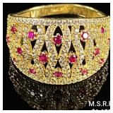2.4 DWT 14 KT Gold w/ Diamonds & Gems Ring Sz: 8 2.4 DWT 14 KT Gold w/ Diamonds & Gems Ring Sz: 8