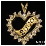 1.6 DWT 10 KT Gold Heart '2000' Pendant w/Diamon 1.6 DWT 10 KT Gold Heart '2000' Pendant w/Diamon