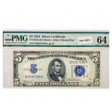 1934 $5 Silver Cert. PMG Ch UNC 64