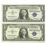 (2) 1957 Consec $1 Silver Cert.'s