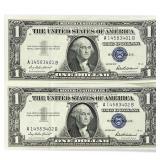(2) 1957 Consec $1 Silver Cert.'s