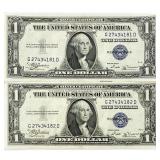 (2) 1935 B Consec $1 Silver Cert.'s