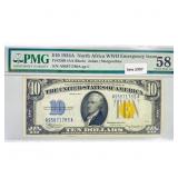 1934 A N. Africa WW2 $10 Silver Cert. PMG Ch AU